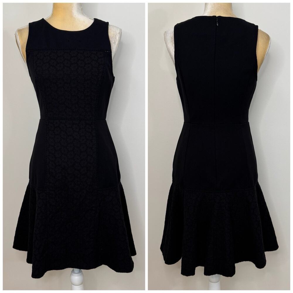 J. Crew Collection Floral Eyelet Fit & Flare Dress Size 4 Black Flounce Hem